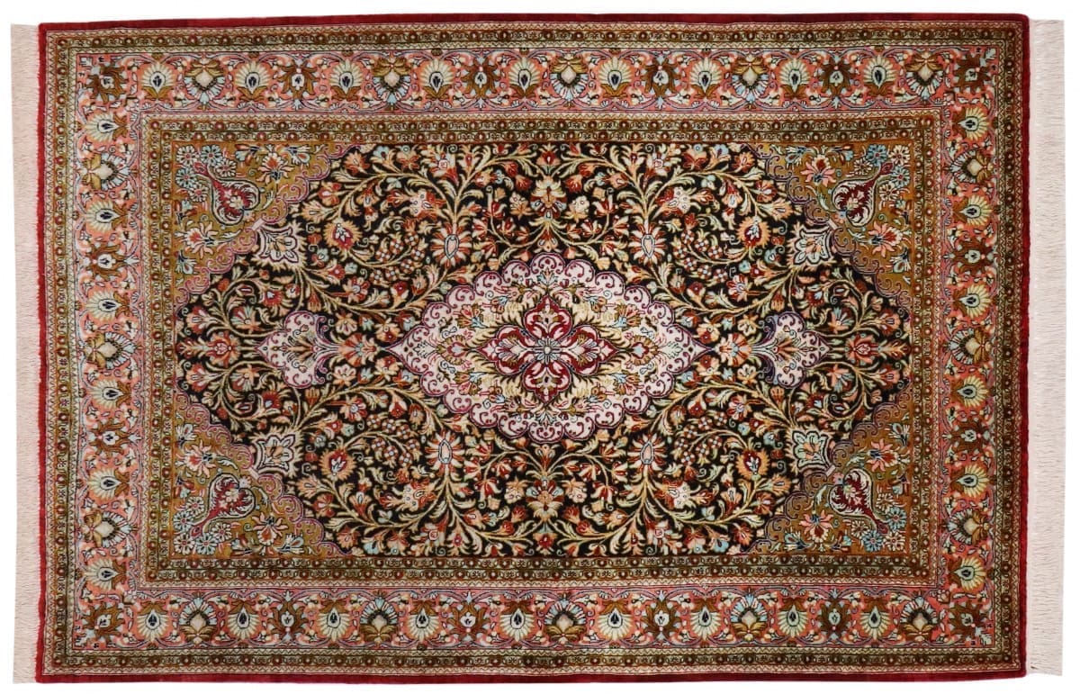 Alter Ghom Seidenteppich 166x106 cm, Naturfarben, handgeknüpft