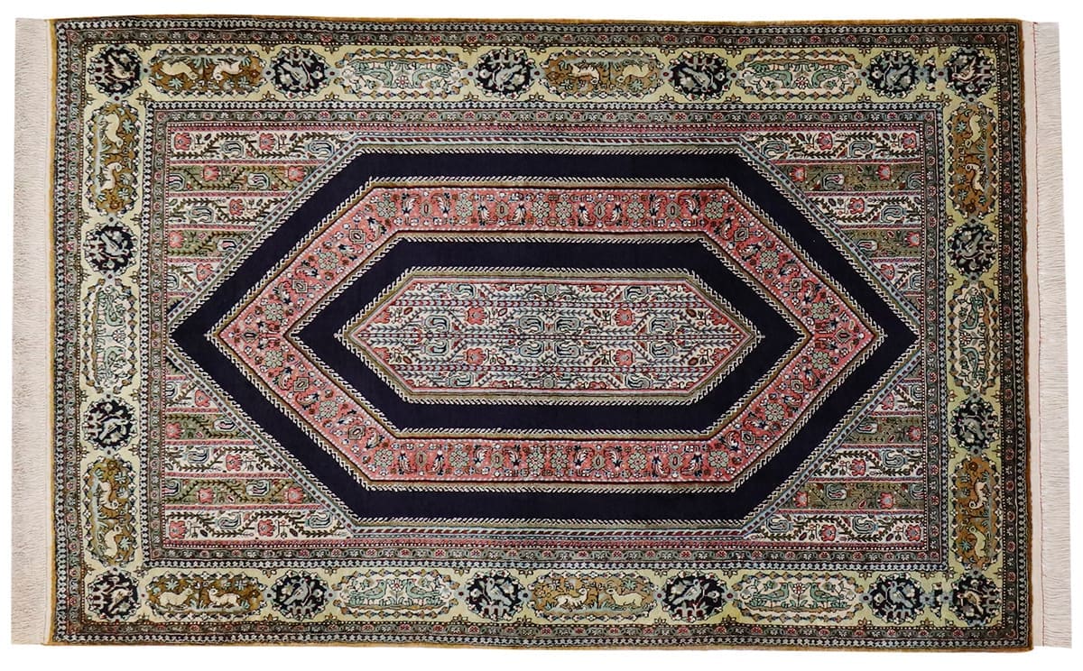 Alter Ghom Seidenteppich 170x114 cm, feine Muster, handgeknüpft