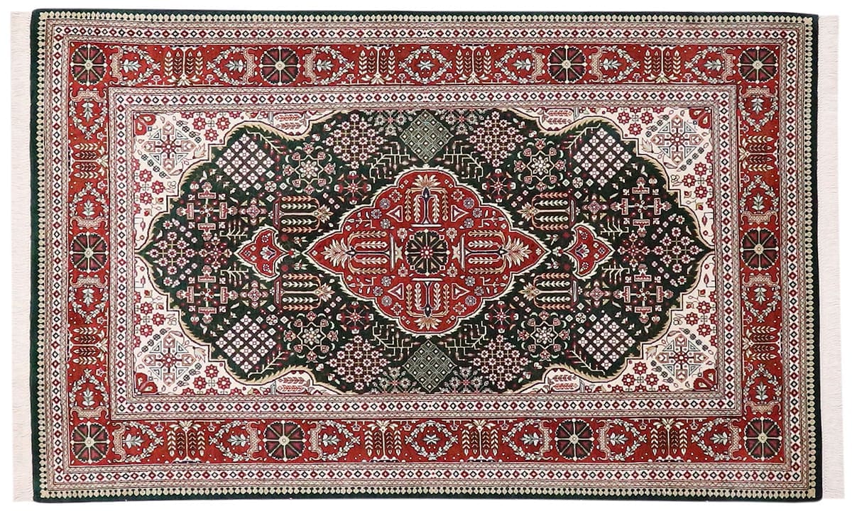 Exklusiver Ghom Seidenteppich 126x78 cm Grün, handgeknüpft