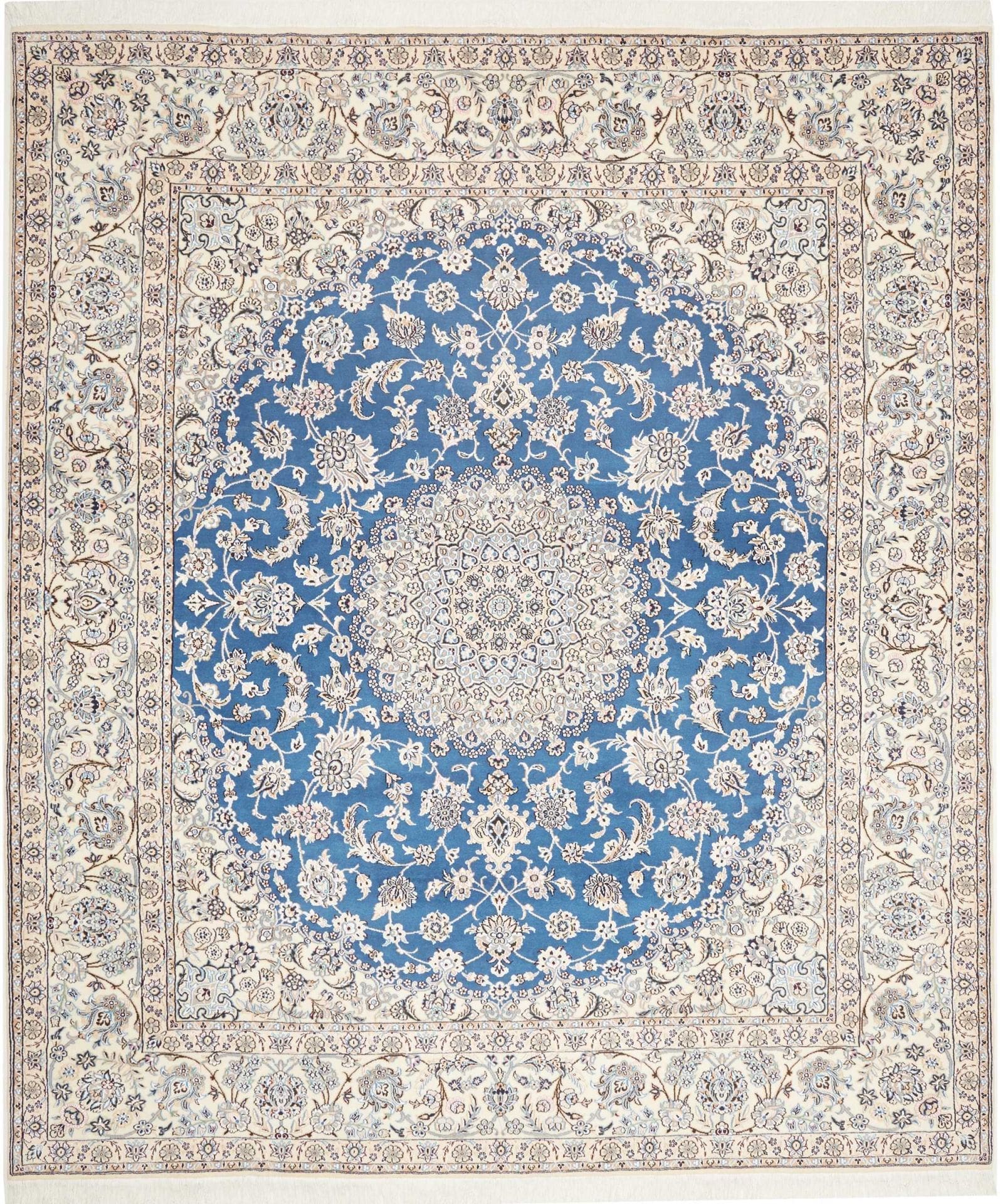 Exklusiver Nain Teppich 254 x 291cm, florale Muster, handgeknüpft