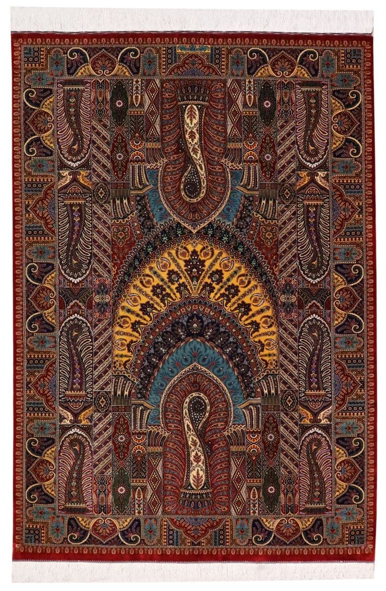 Exklusiver Perserteppich Ghom 207x141 cm Rot, Seide, handgeknüpft