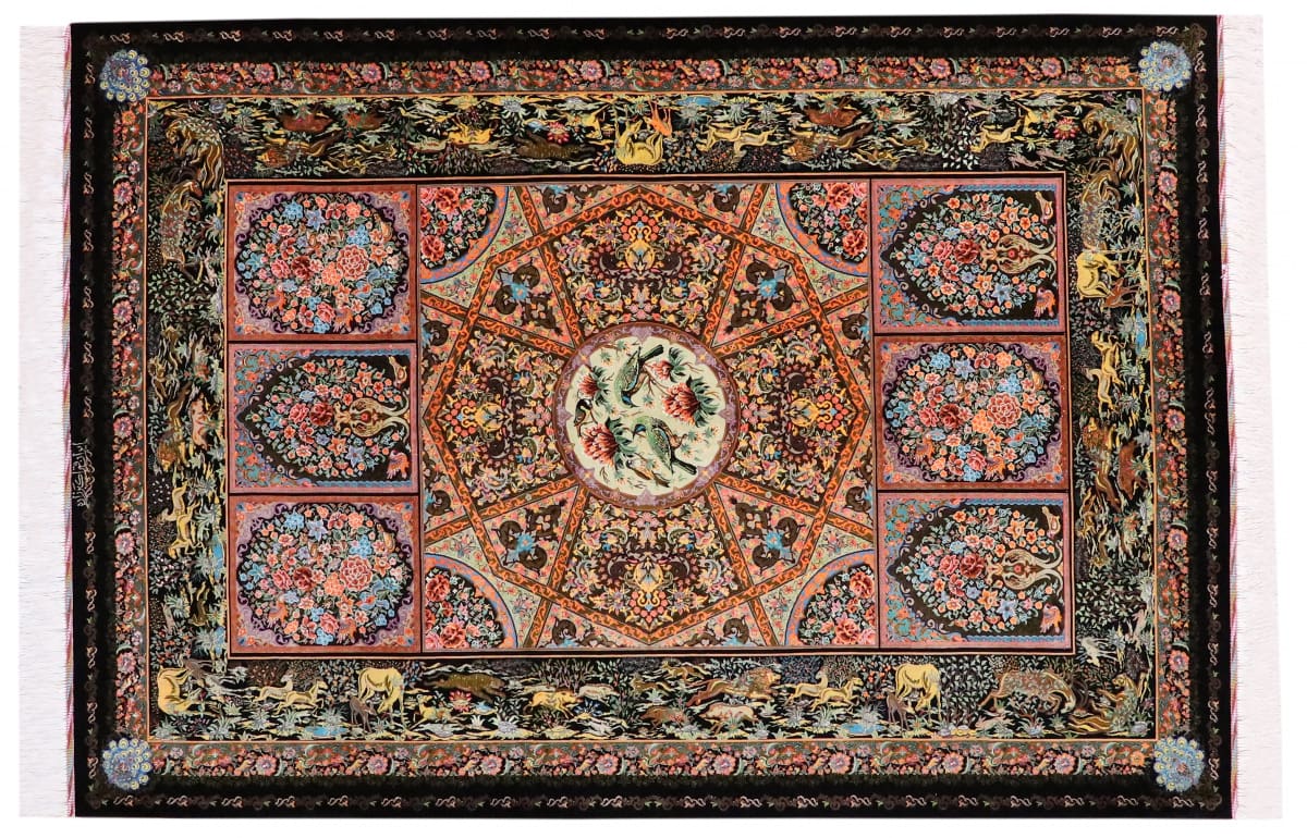 Exklusiver Perserteppich Ghom 208x141 cm, reiner Seide, handgeknüpft