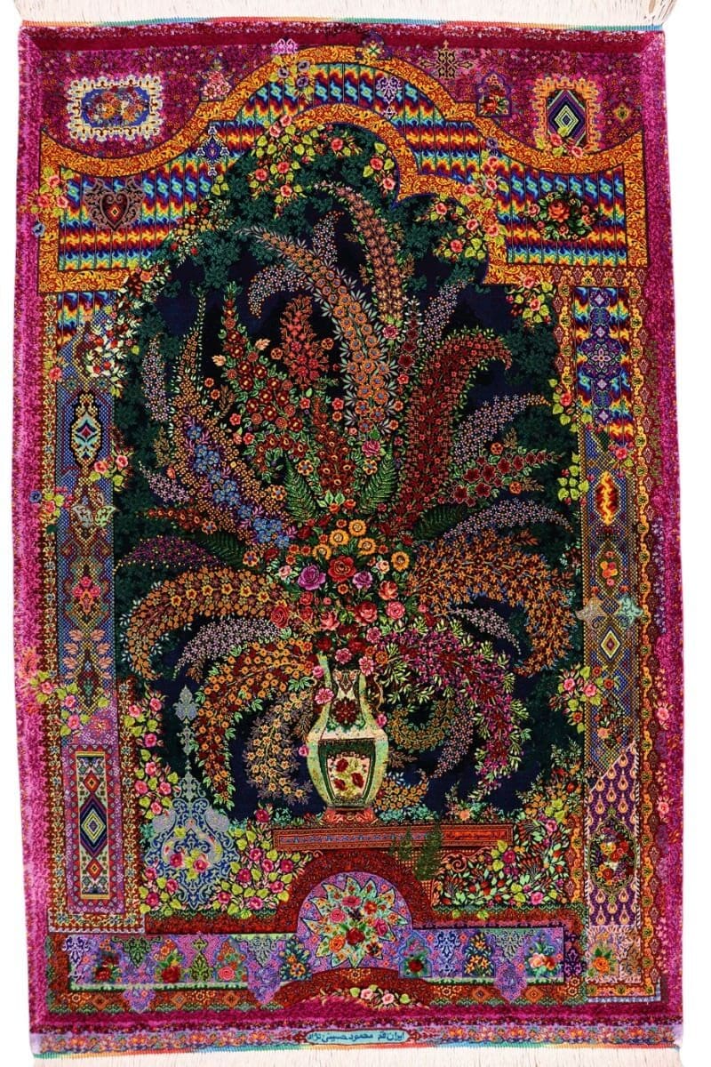 Exklusiver Seidenteppich Ghom 160x101 cm – Elegante Naturfarben, handgeknüpft