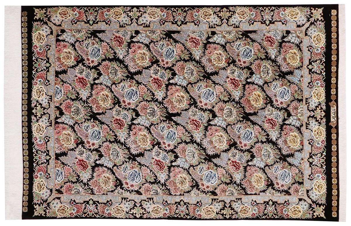 Exklusiver Seidenteppich Ghom Braun 162x109 cm - handgeknüpft