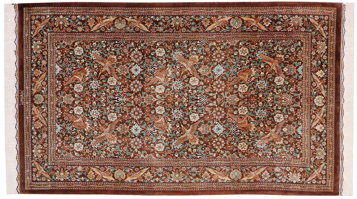 Exklusiver Seidenteppich Ghom Braun 168x101 cm - handgeknüpft