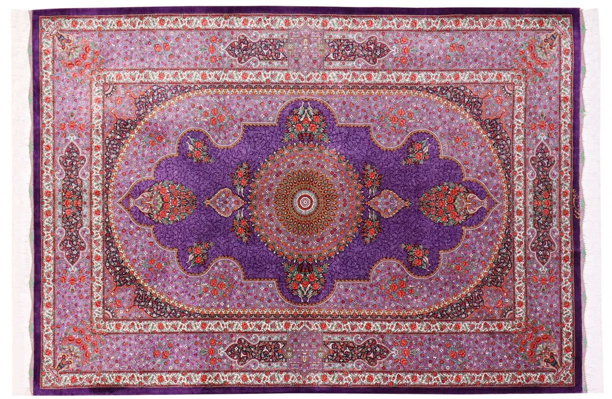 Exklusiver Seidenteppich Ghom Lila 199x131 cm – handgeknüpft