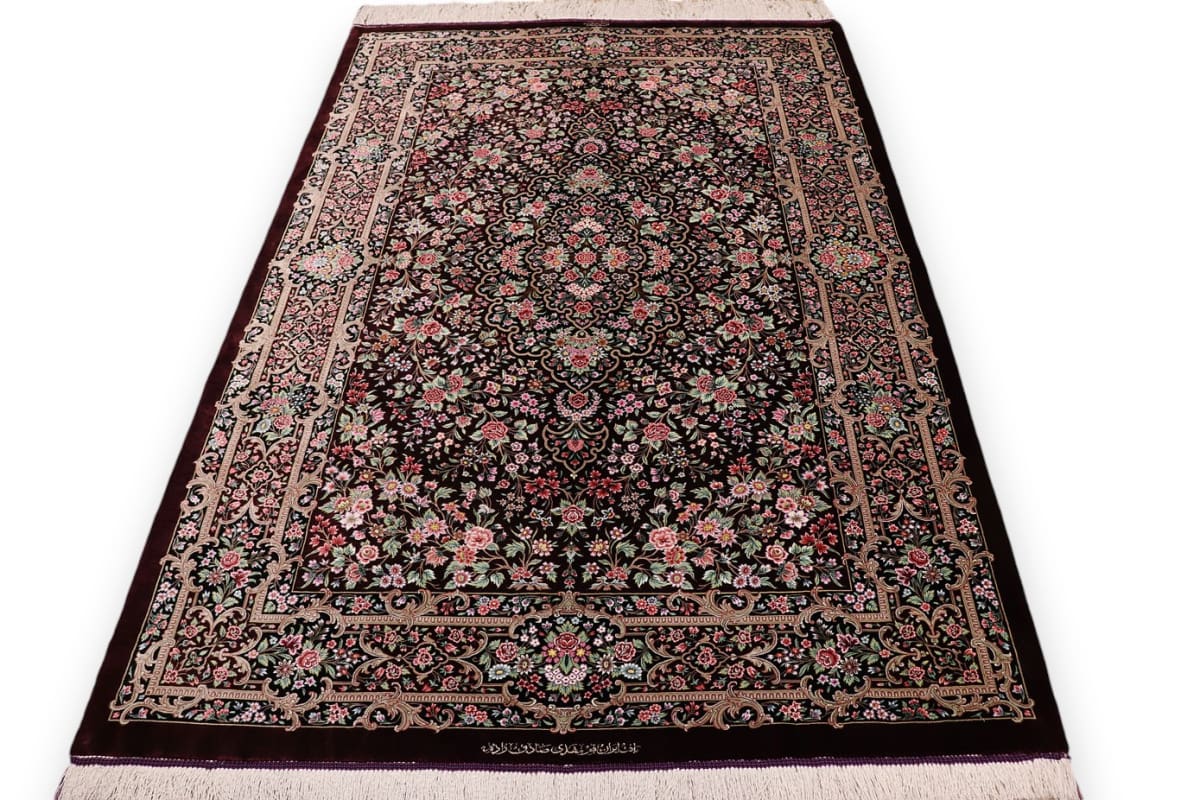 Exklusiver Seidenteppich Ghom Rot 227x152 cm, handgeknüpft, Perserteppich