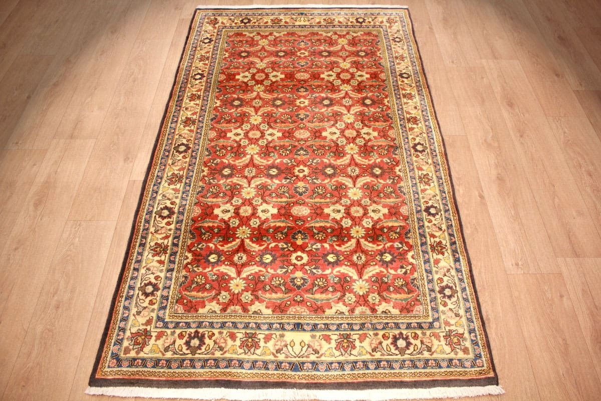 Feiner Perserteppich Ghom 214x124 cm Rot, handgeknüpft