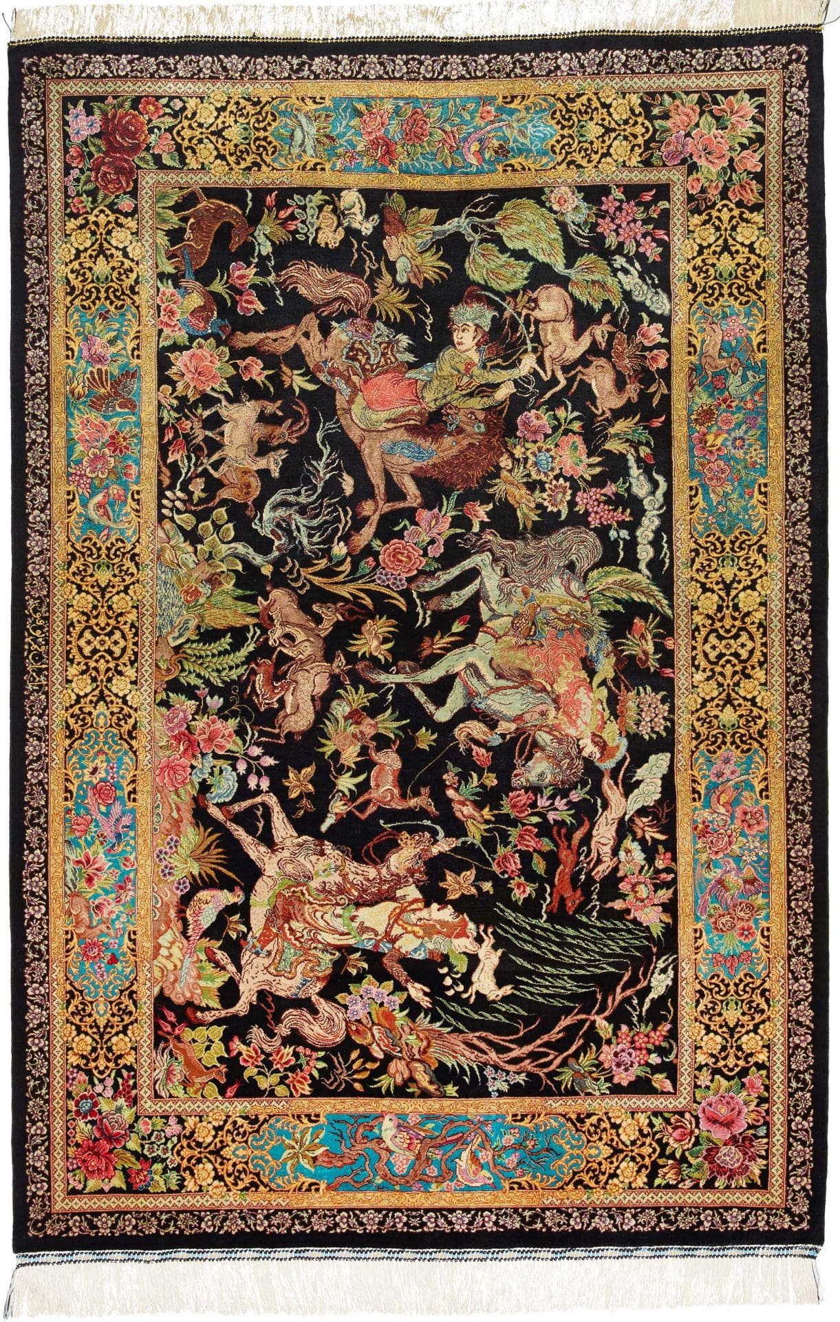 Ghom Teppich 103 x 148cm, Seide, handgeknüpft, Perserteppich