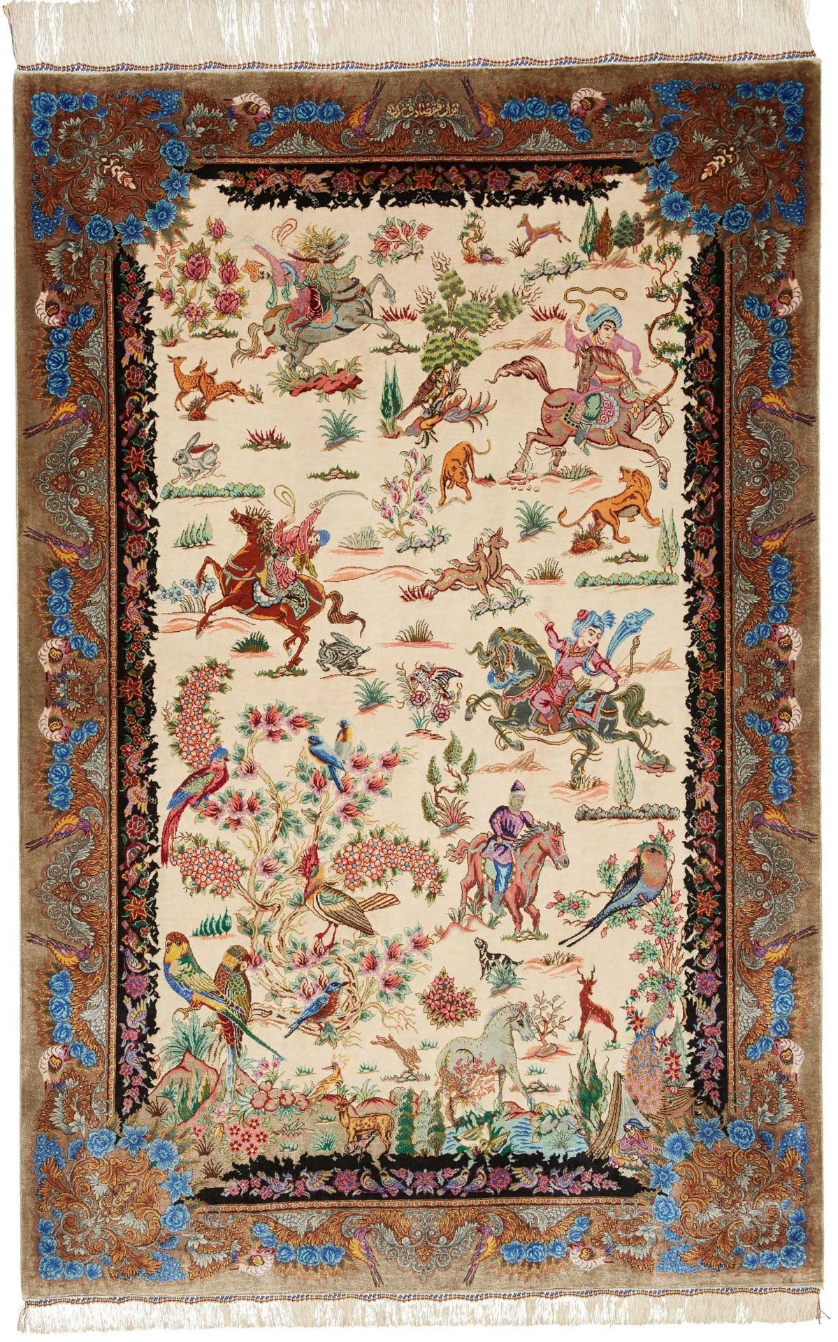 Ghom Teppich 103 x 150cm, edle Seide, handgeknüpft, Perserteppich