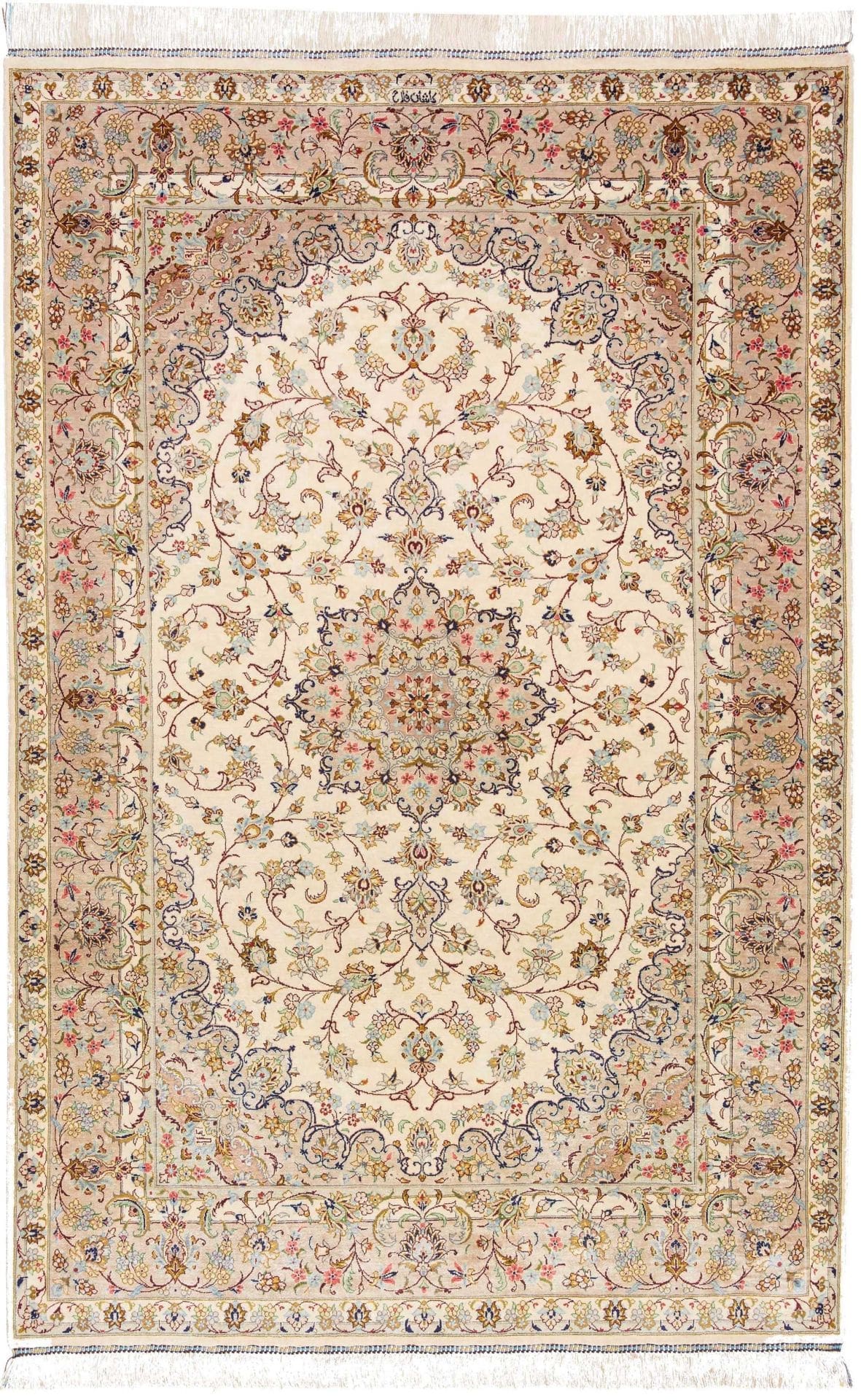 Ghom Teppich 103 x 157 cm, Seide, florale Muster, handgeknüpft
