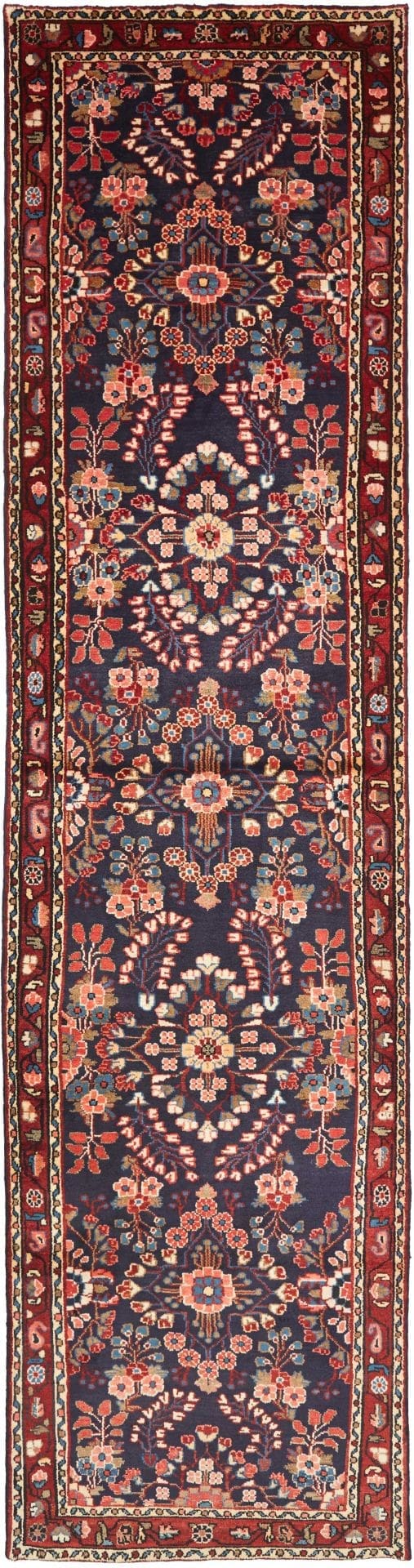 Hamadan Teppich 103 x 397 cm, Schurwolle, Herati-Muster, handgeknüpft