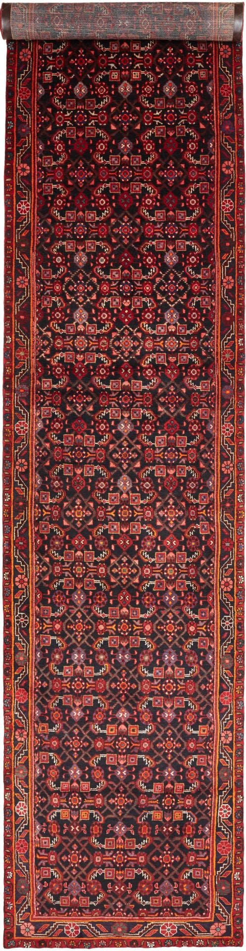 Hamadan Teppich 103 x 510 cm, Schurwolle, Herati-Muster, handgeknüpft