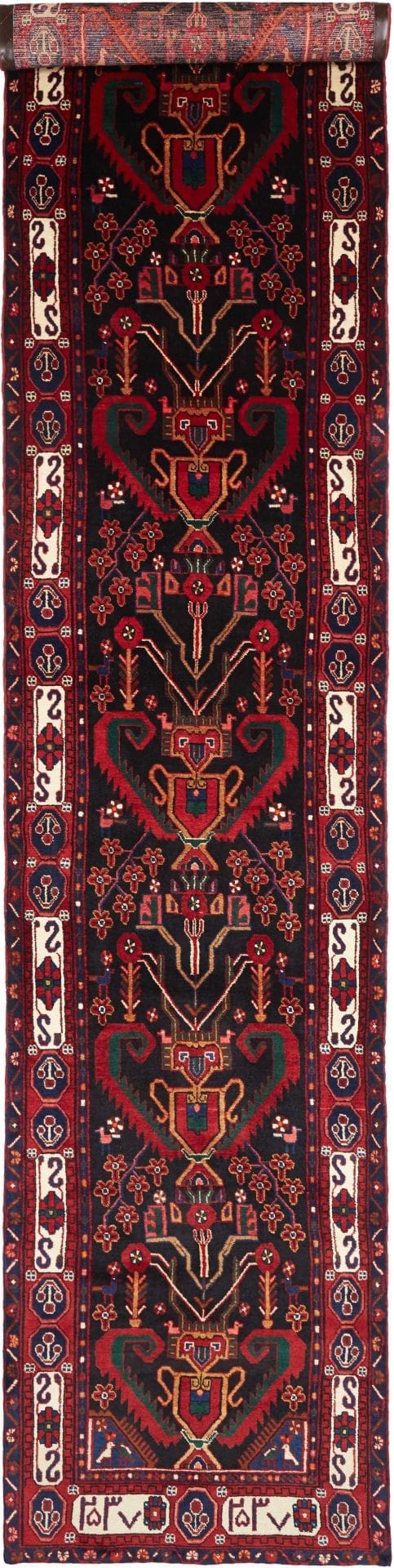 Hamadan Teppich 105 x 477cm, Schurwolle, Herati-Muster, handgeknüpft