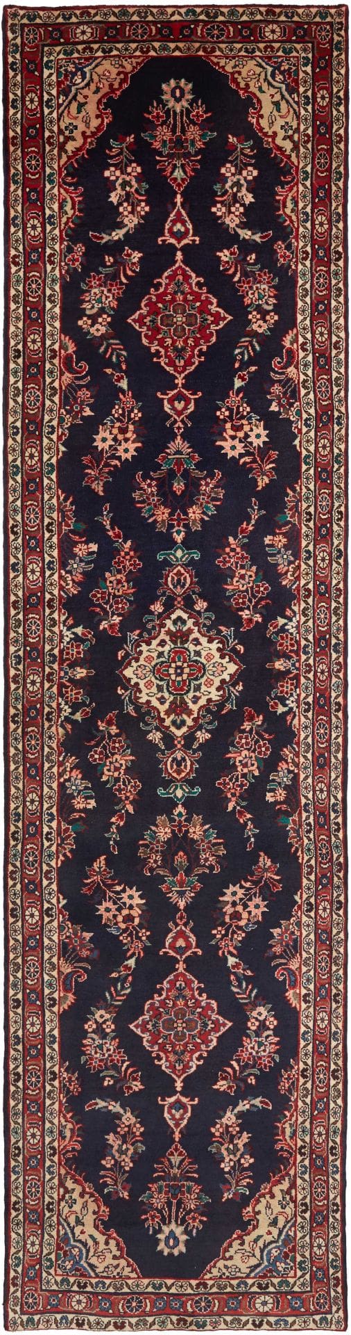 Hamadan Teppich 108 x 422cm, Schurwolle, Herati-Muster, handgeknüpft