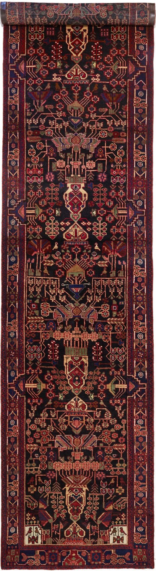 Hamadan Teppich 110 x 480 cm, Schurwolle, Herati-Muster, handgeknüpft