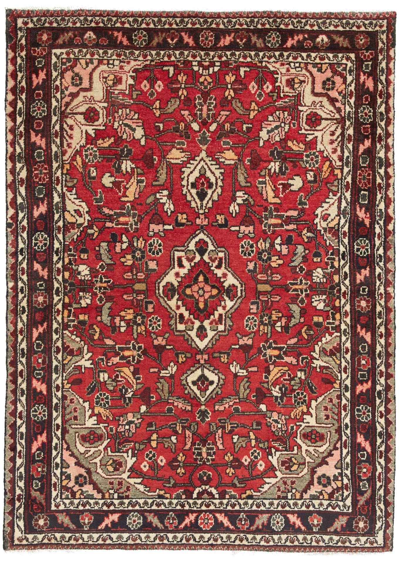 Hamadan Teppich 111 x 155cm, Schurwolle, Herati-Muster, handgeknüpft