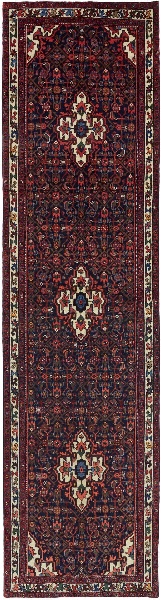 Hamadan Teppich 111 x 415cm, Herati-Muster, Schurwolle, handgeknüpft