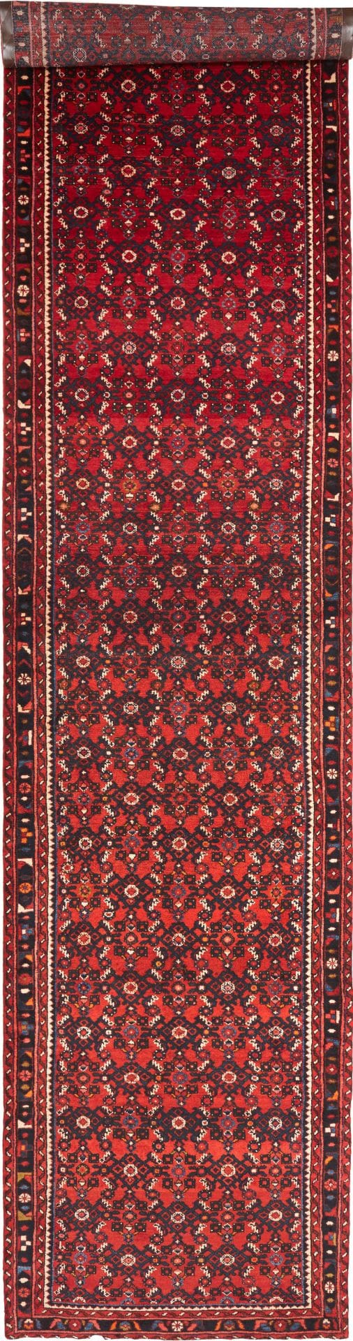 Hamadan Teppich 111 x 477 cm, Schurwolle, geometrisches Muster, handgeknüpft