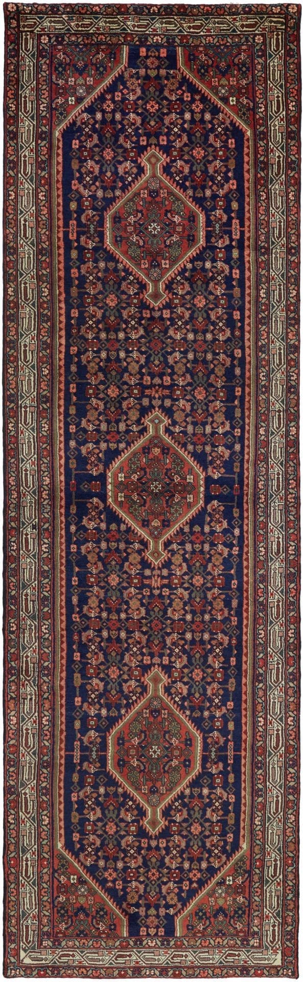 Hamadan Teppich 113 x 372cm, Schurwolle, Herati-Muster, handgeknüpft