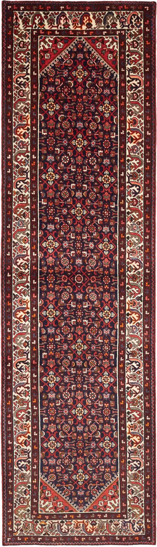 Hamadan Teppich 113 x 400cm, Herati-Muster, handgeknüpft, Perserteppich
