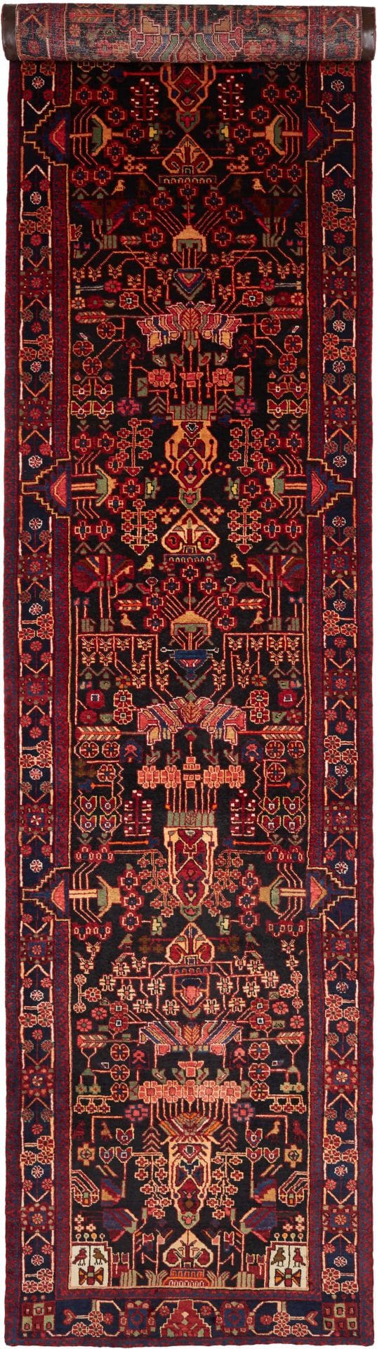Hamadan Teppich 113 x 492 cm, Herati-Muster, handgeknüpft, Perserteppich