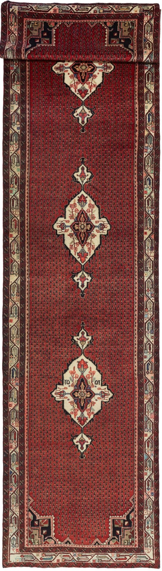 Hamadan Teppich 118 x 500 cm, Herati-Muster, Schurwolle, handgeknüpft