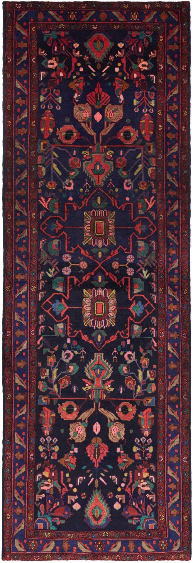 Hamadan Teppich 120 x 360cm, Schurwolle, Herati-Muster, handgeknüpft