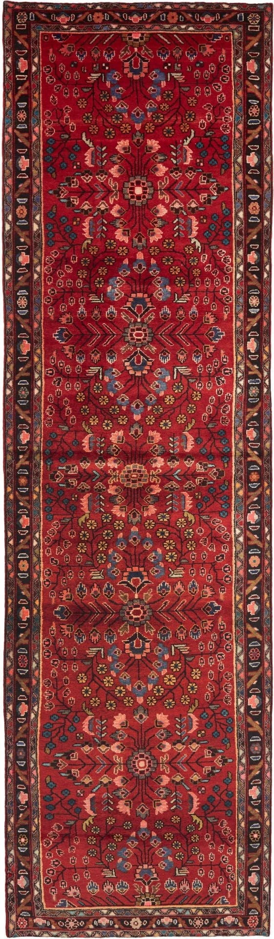 Hamadan Teppich 123 x 425 cm, Schurwolle, geometrisches Muster, handgeknüpft