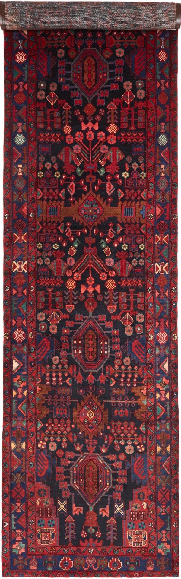 Hamadan Teppich 126 x 510cm, Herati-Muster, handgeknüpft, Perserteppich