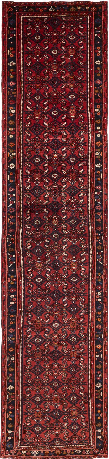 Hamadan Teppich 93 x 407cm, Schurwolle, Herati-Muster, handgeknüpft