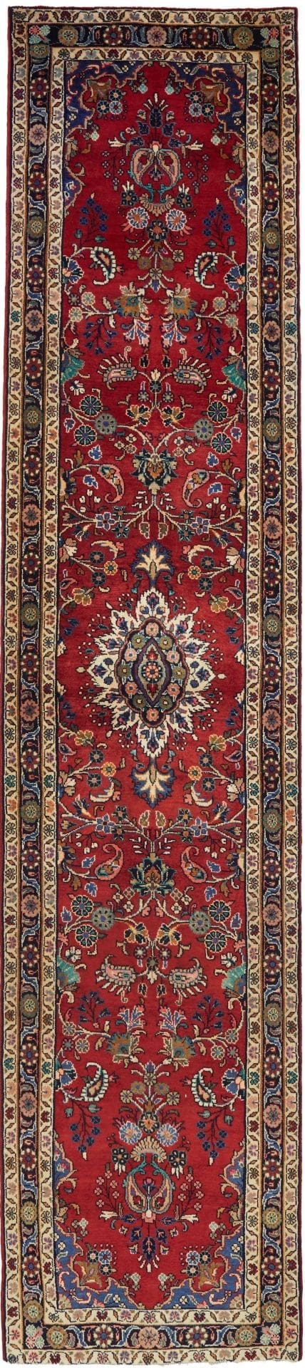 Hamadan Teppich 93 x 420cm, Schurwolle, geometrisches Muster, handgeknüpft