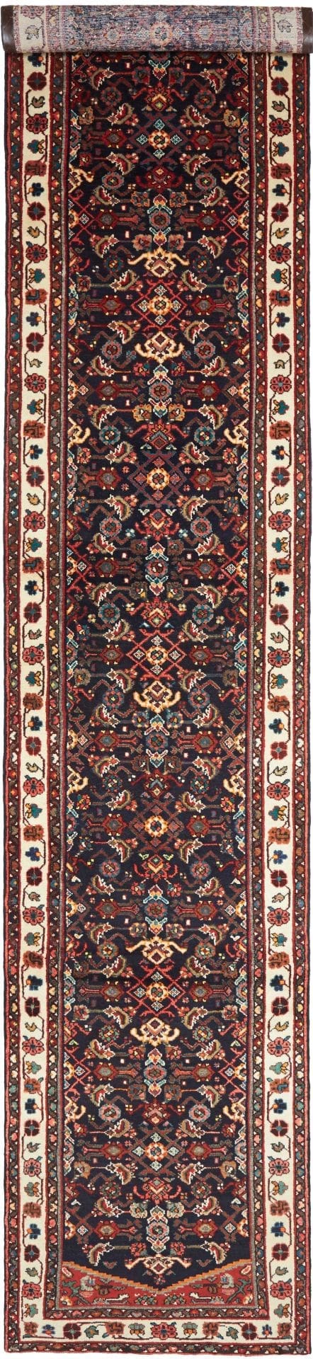 Hamadan Teppich 93 x 485cm, Schurwolle, Herati-Muster, handgeknüpft