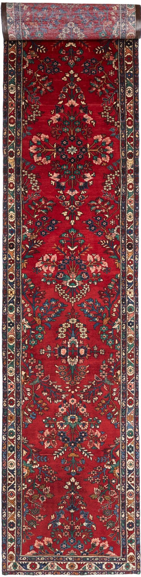 Hamadan Teppich 98 x 598 cm, Schurwolle, geometrisches Muster, handgeknüpft