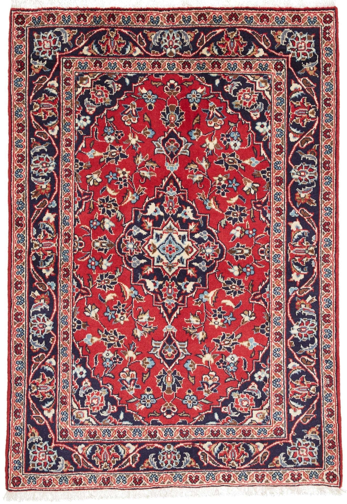 Kashan Teppich 101 x 140cm, handgeknüpft, Schurwolle, Perserteppich