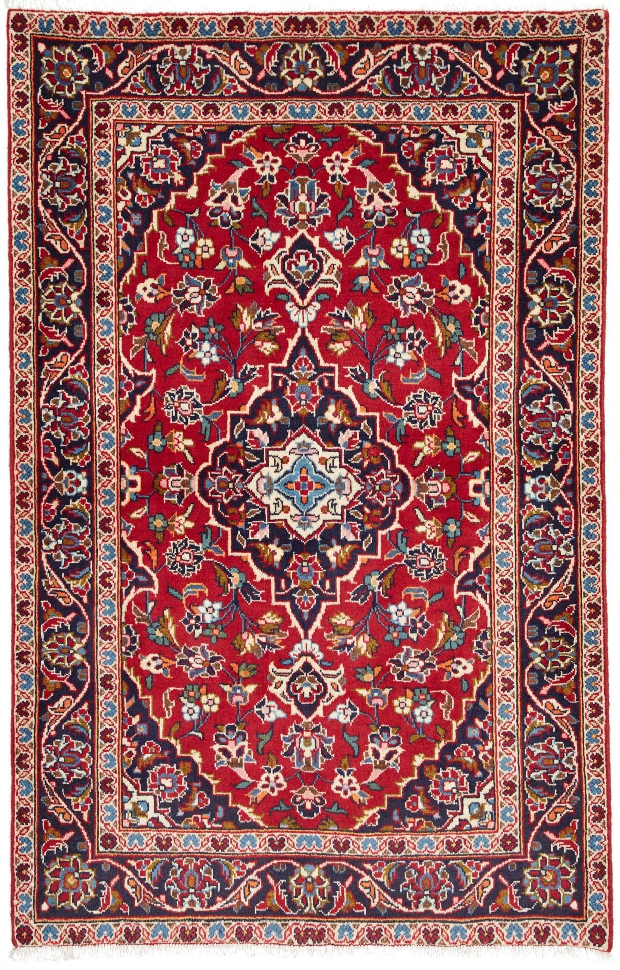 Kashan Teppich 101 x 152cm, handgeknüpft, florale Muster, Perserteppich