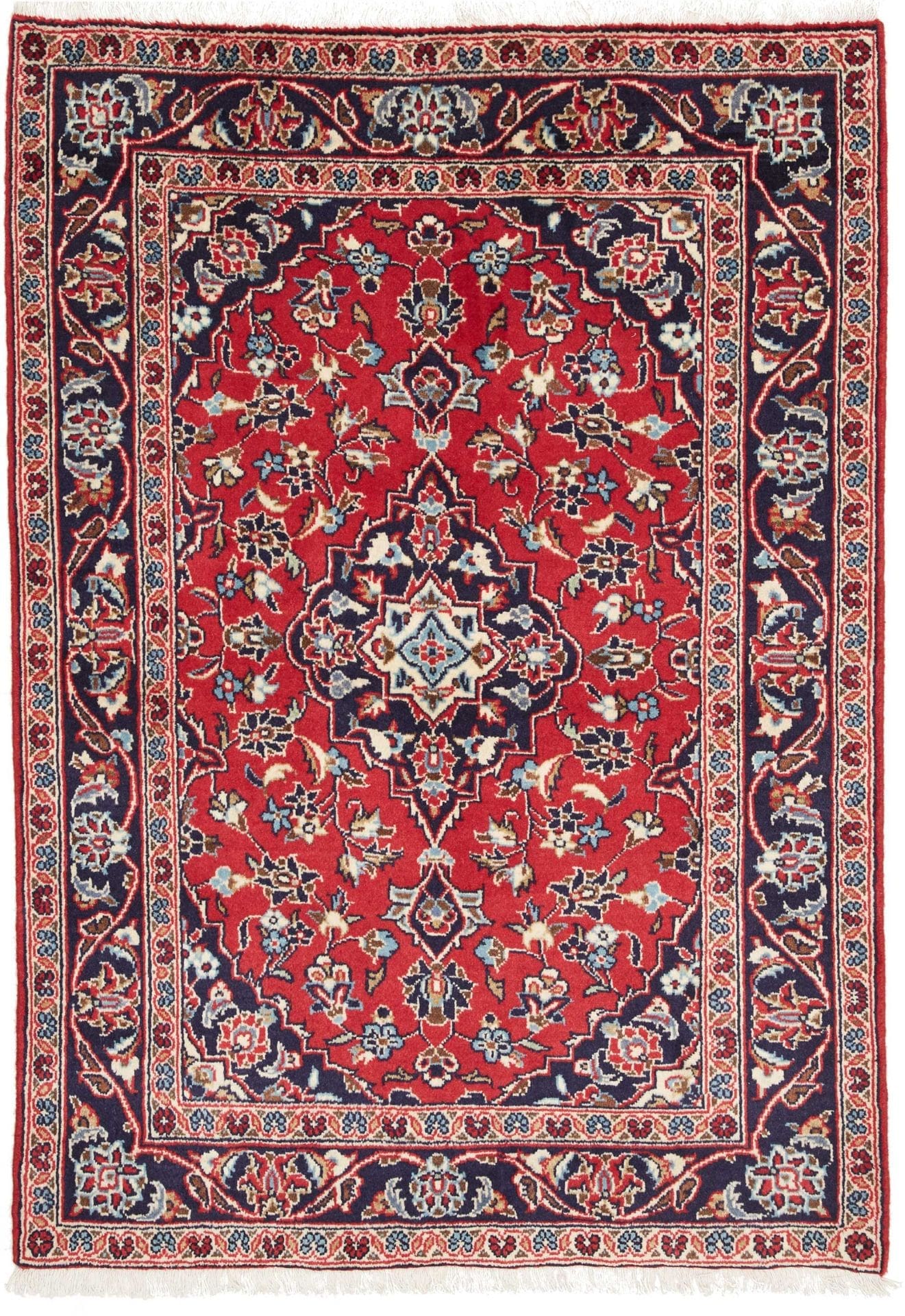 Kashan Teppich 103 x 143cm, florale Muster, Schurwolle, handgeknüpft, Perserteppich