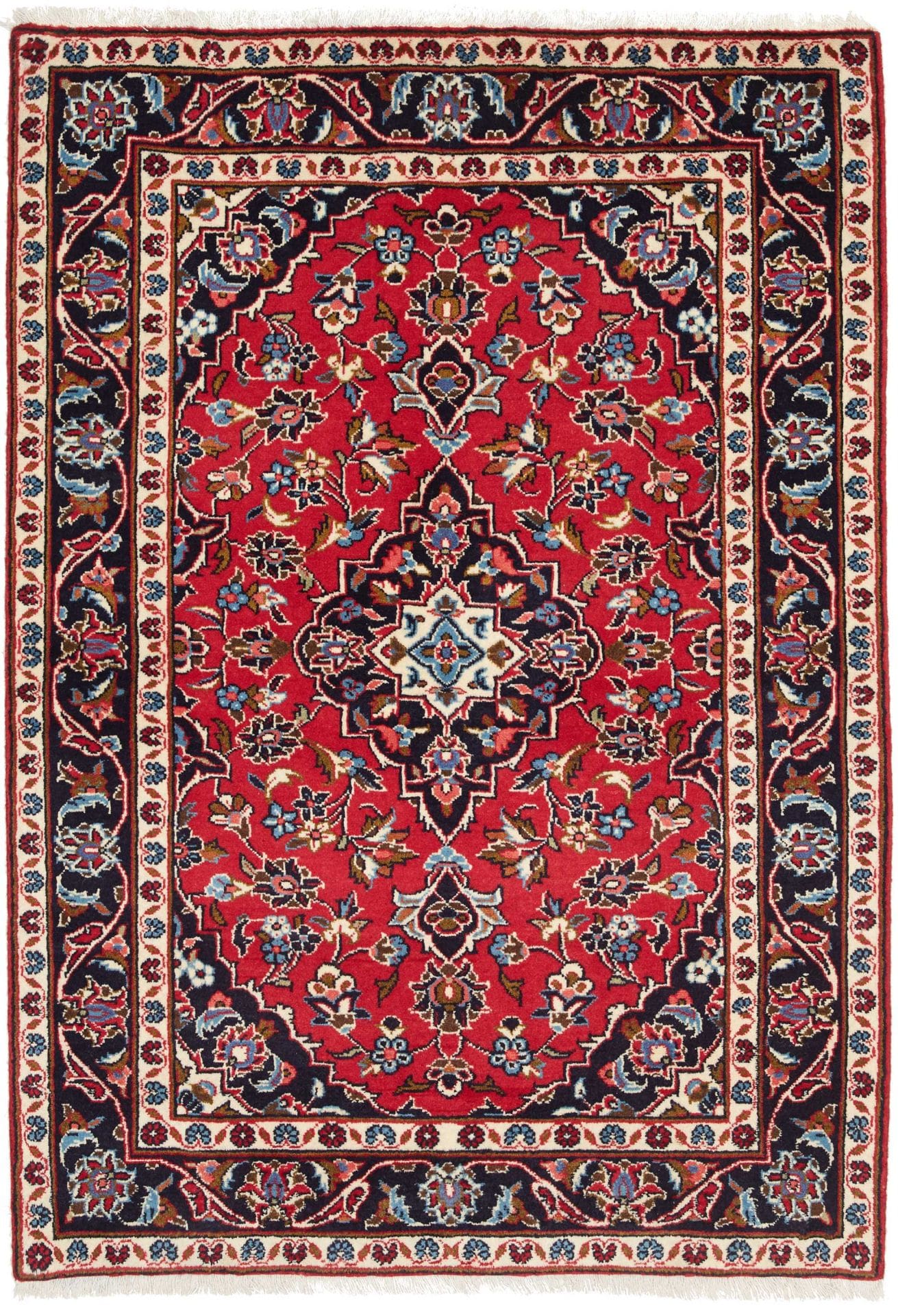 Kashan Teppich 103 x 145cm, Schurwolle, florales Design, handgeknüpft