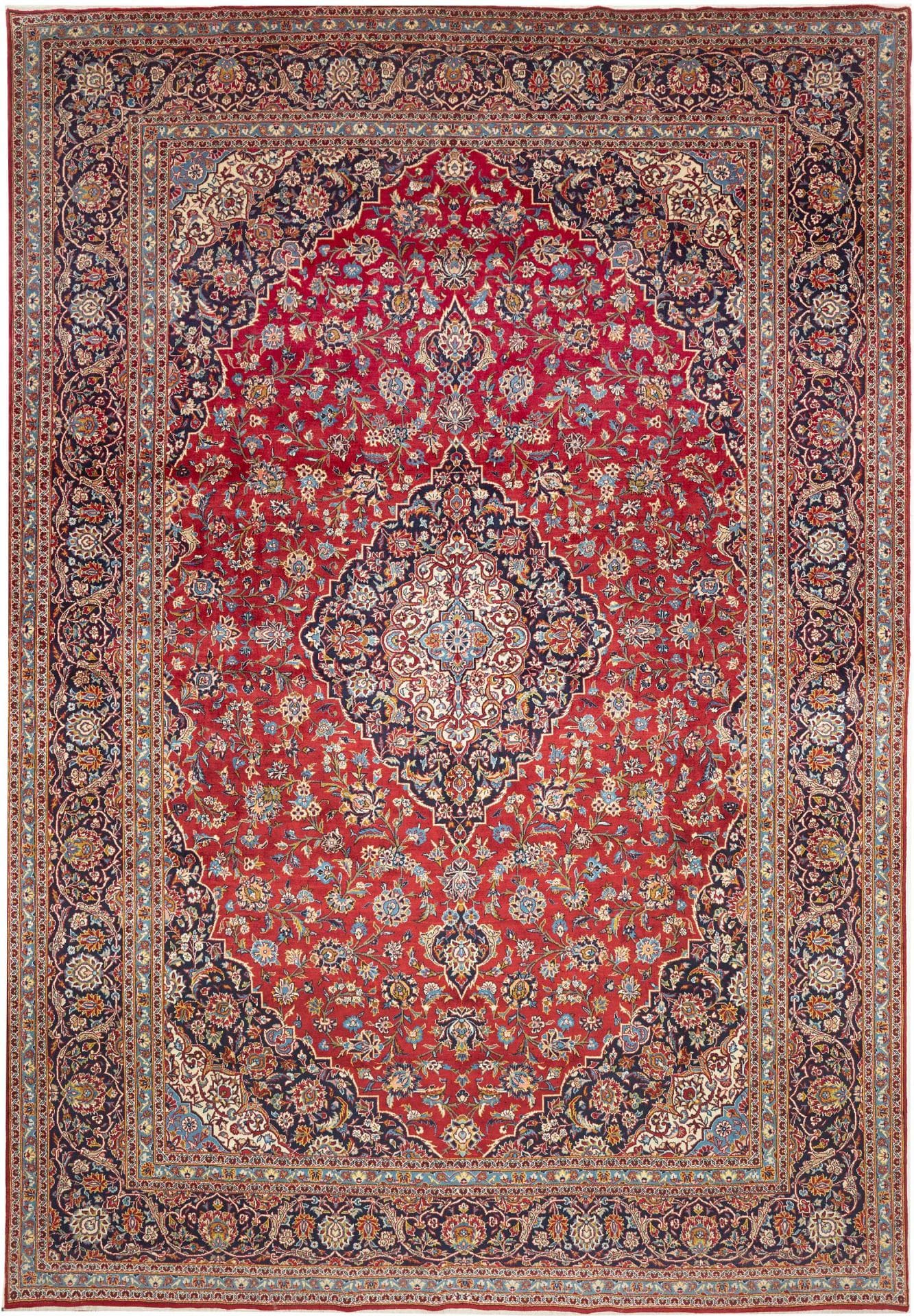 Kashan Teppich 306 x 440cm, Schurwolle, florales Muster, handgeknüpft