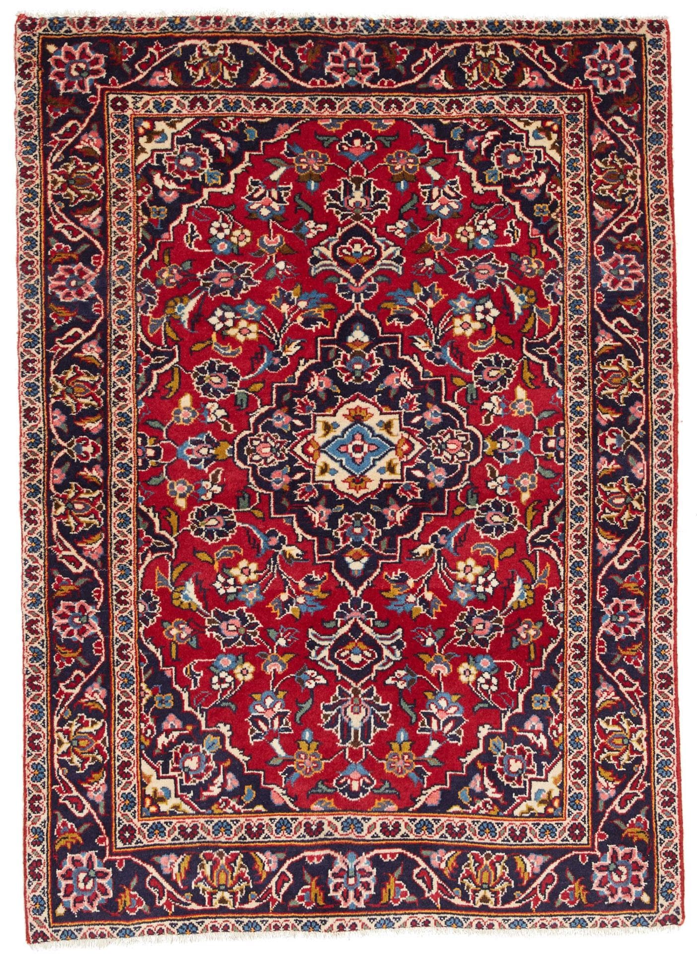Kashan Teppich 97 x 134cm, florale Muster, handgeknüpft, Perserteppich