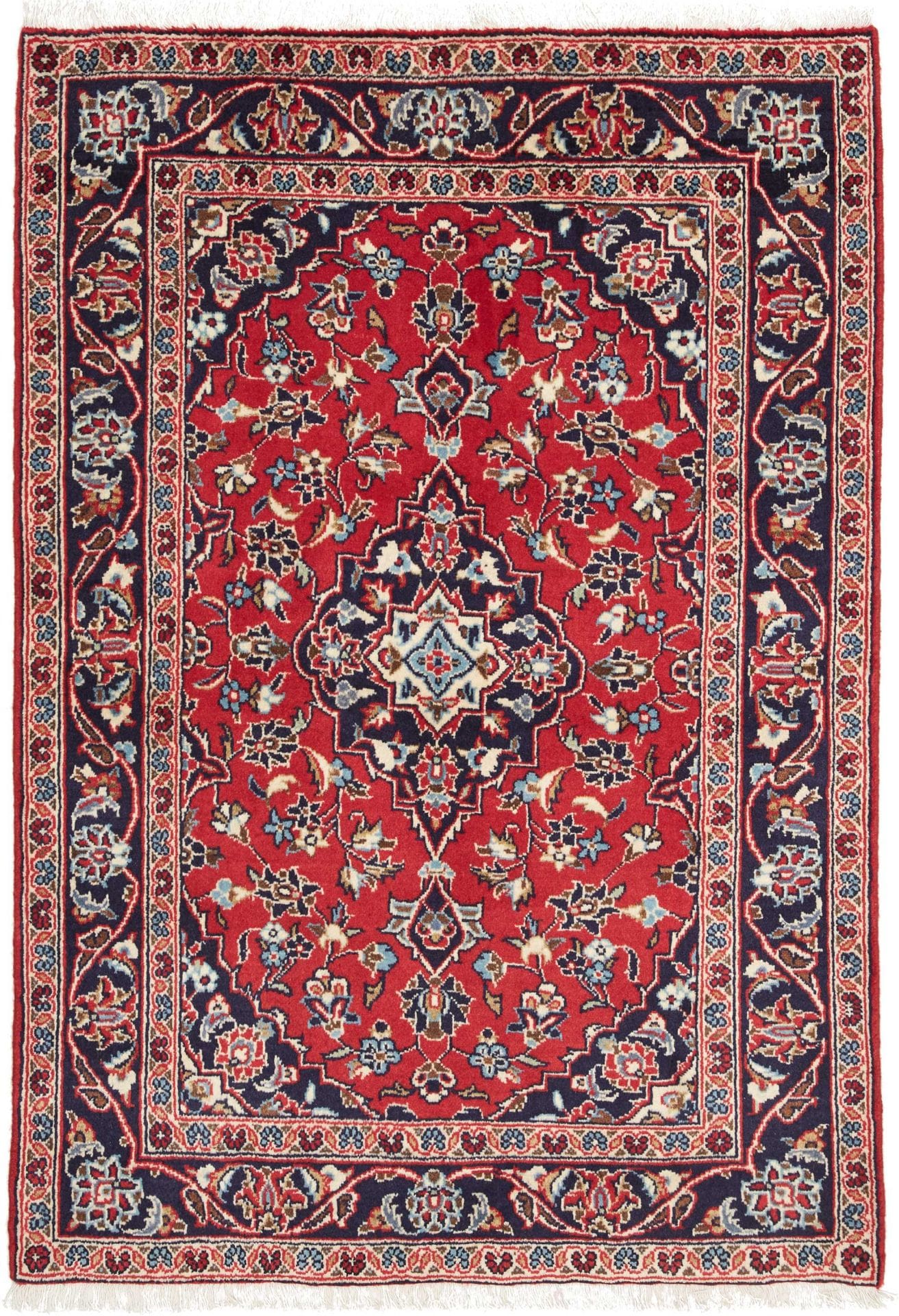 Kashan Teppich 99 x 144cm, Schurwolle, florales Muster, handgeknüpft