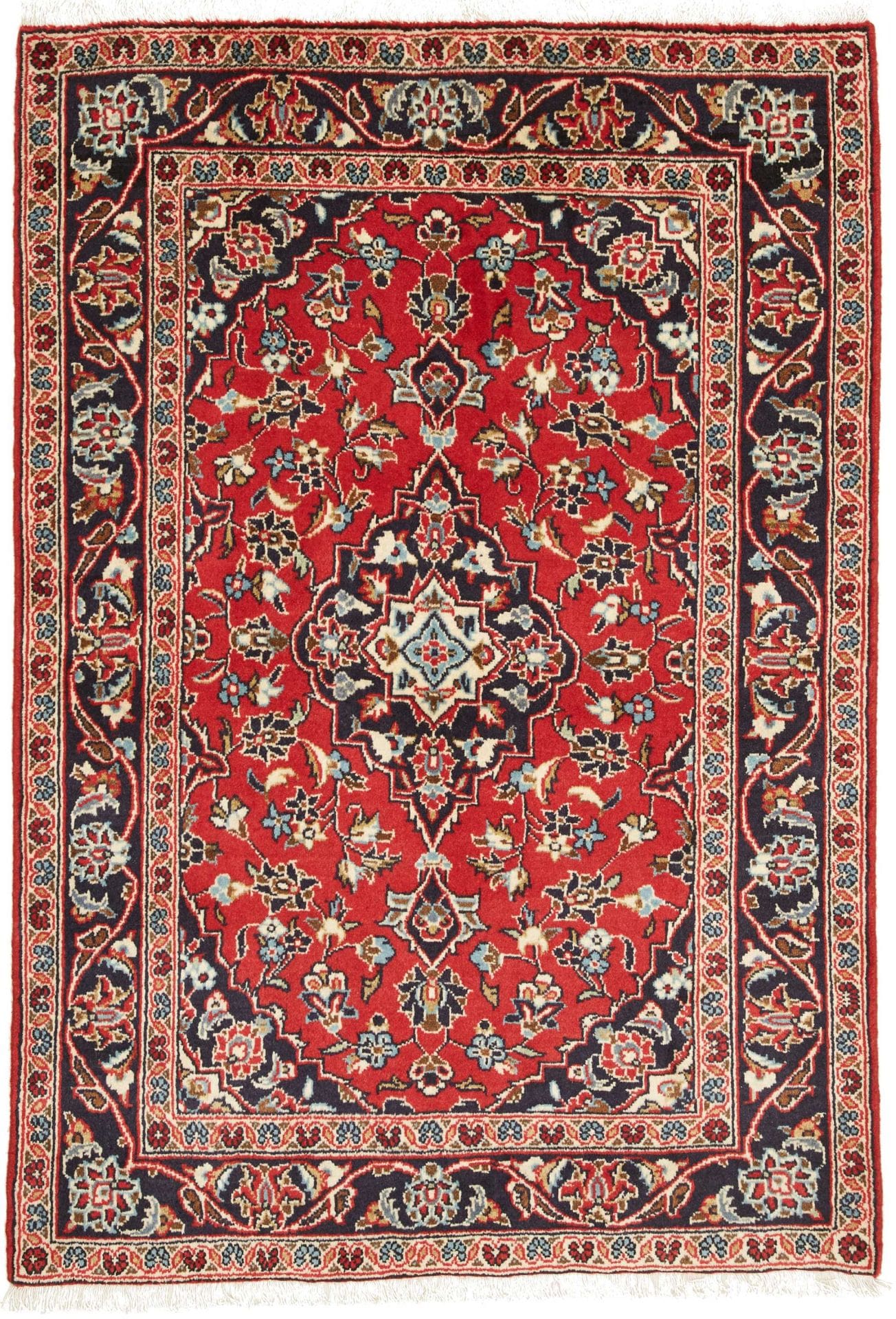 Kashan Teppich 99 x 147 cm, florale Muster, handgeknüpft, Perserteppich