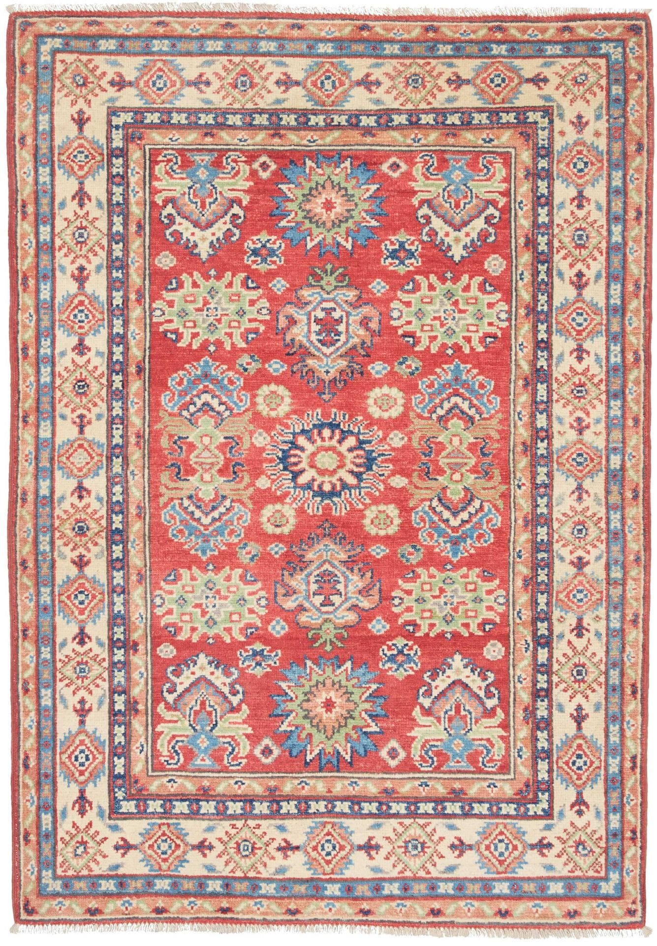 Kazak Orientteppich 103 x 147 cm, geometrisches Muster, handgeknüpft
