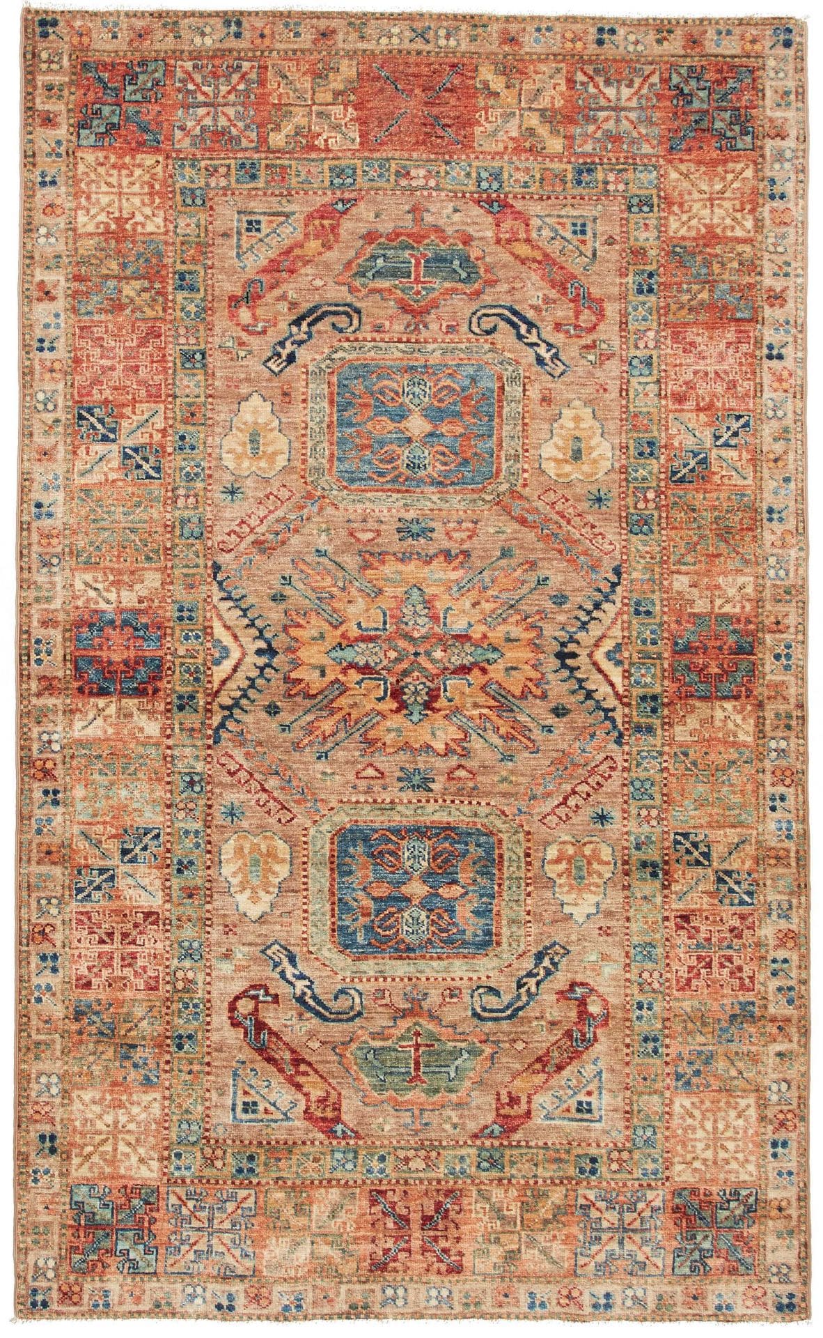 Kazak Orientteppich 125 x 201 cm geometrisch handgeknüpft