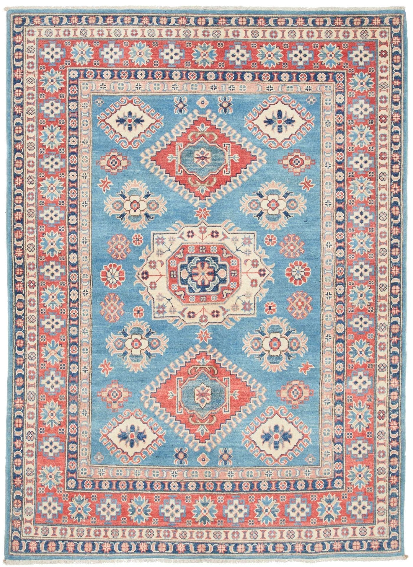 Kazak Orientteppich 148 x 204cm, handgeknüpft, geometrische Muster