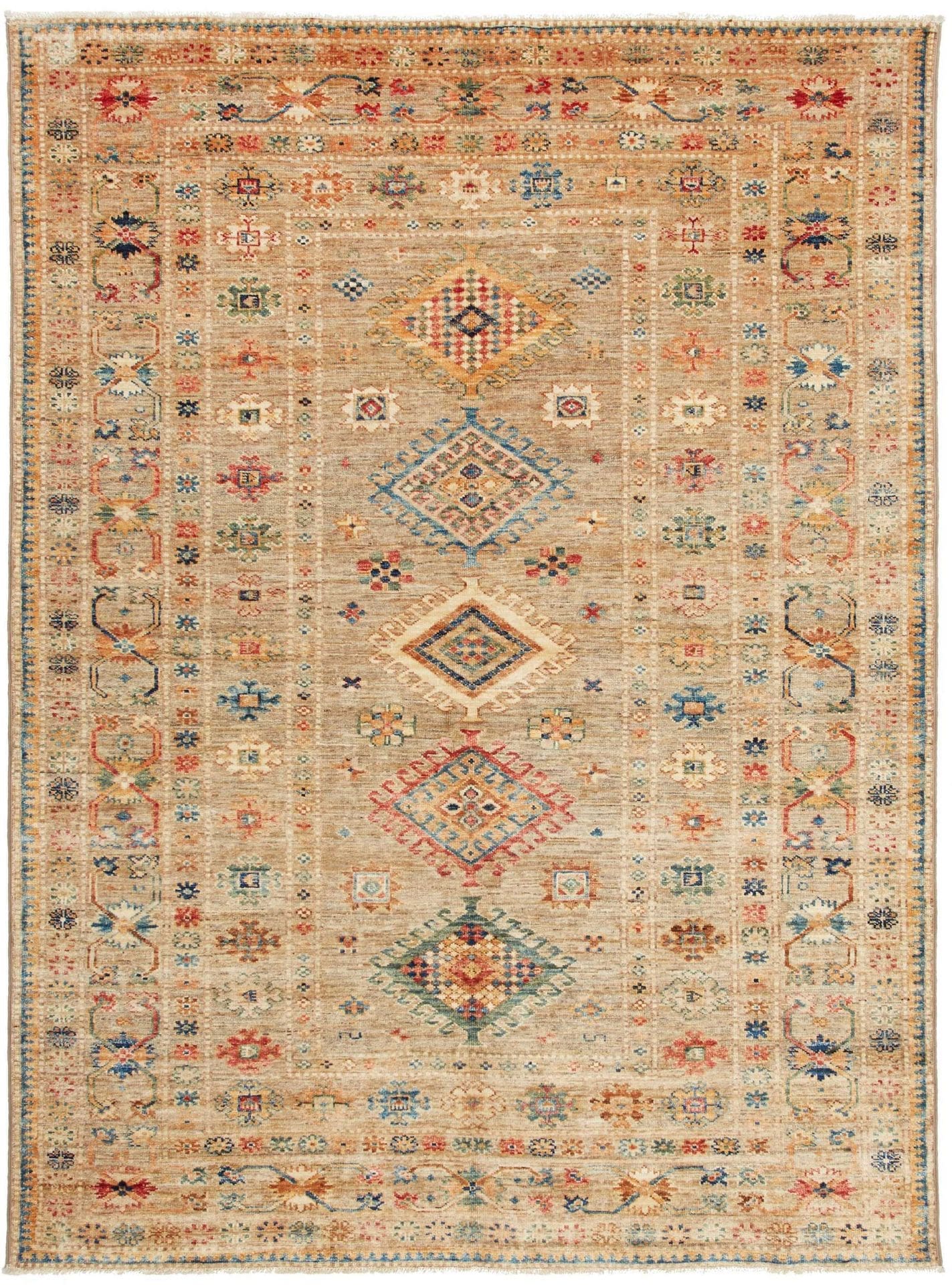 Kazak Orientteppich 155 x 203 cm, geometrisches Muster, handgeknüpft
