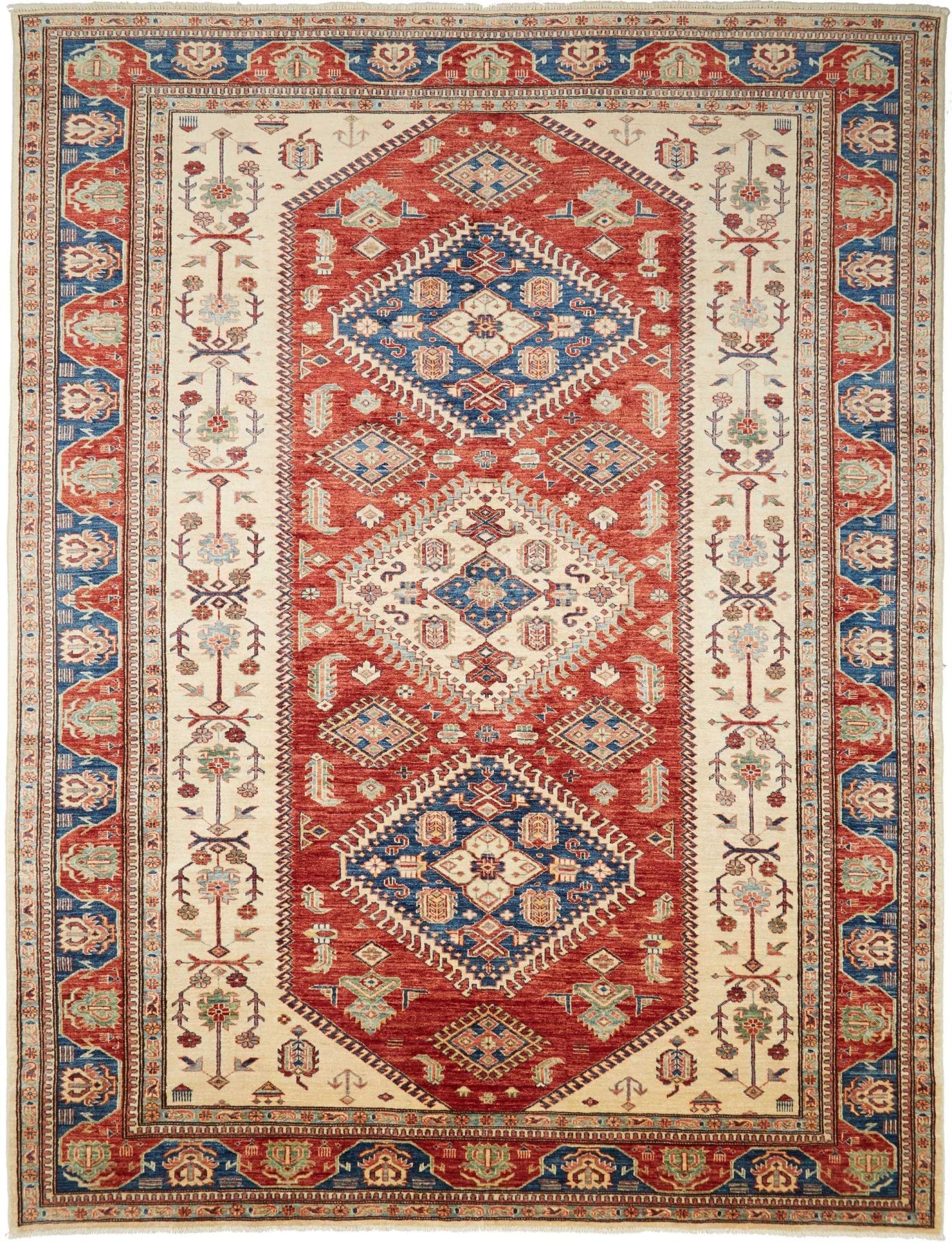 Kazak Orientteppich 209 x 274cm, geometrisches Muster, handgeknüpft