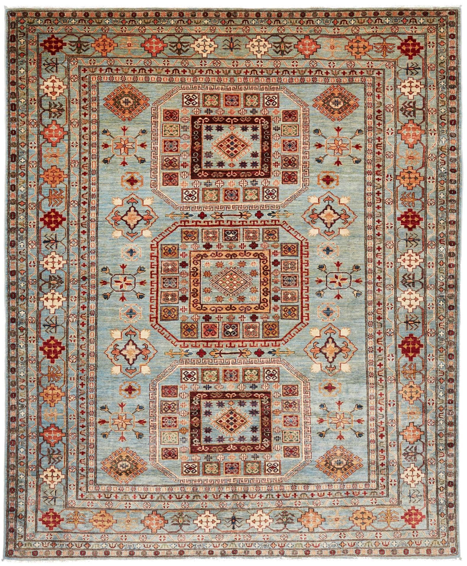 Kazak Orientteppich 249 x 300cm, geometrisches Muster, handgeknüpft