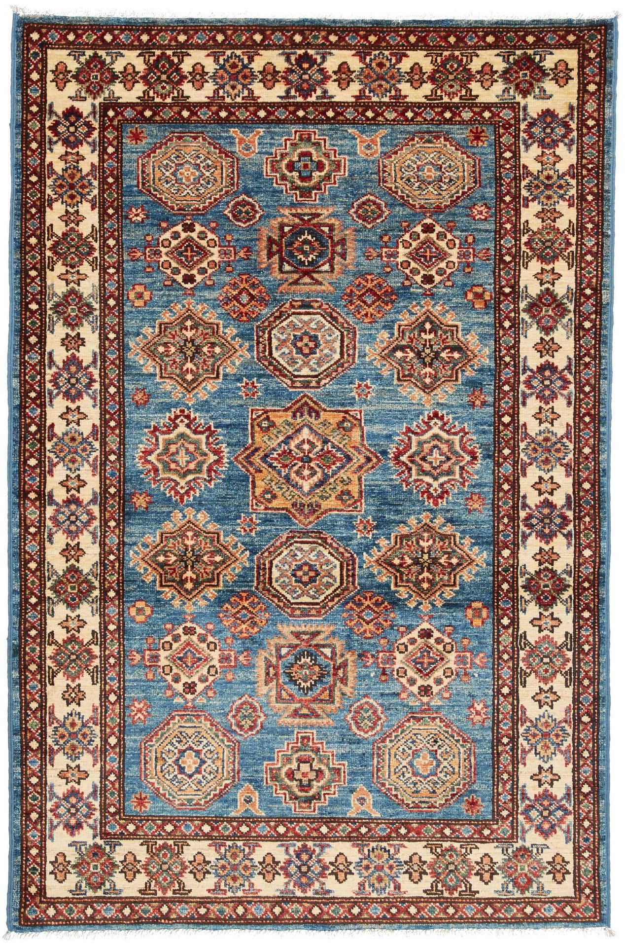 Kazak Teppich 101 x 147 cm, geometrisches Muster, handgeknüpft