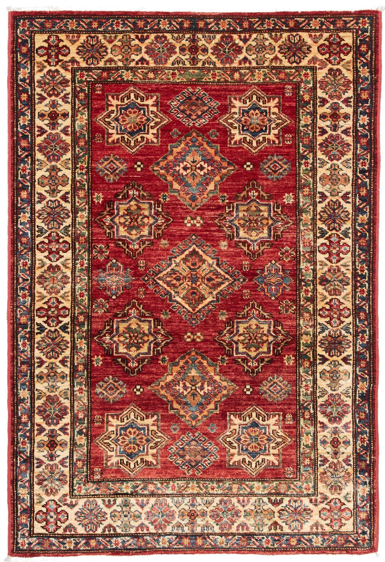 Kazak Teppich 104 x 147cm - Geometrische Muster, handgeknüpft